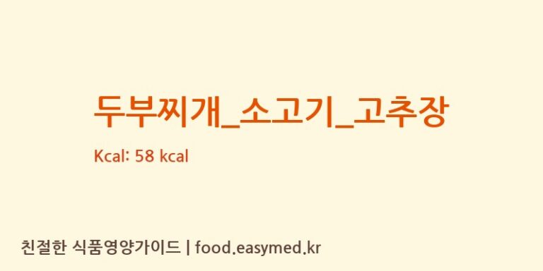 두부찌개_소고기_고추장 영양성분 (칼로리, 단백질, 나트륨)
