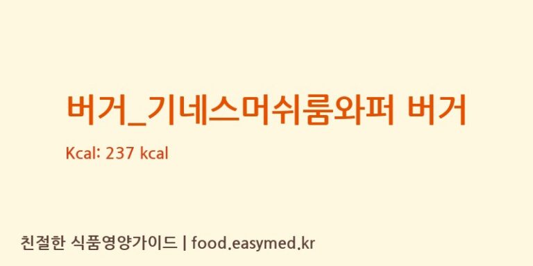 [버거킹] 버거_기네스머쉬룸와퍼 버거 영양성분 (칼로리, 단백질, 나트륨)