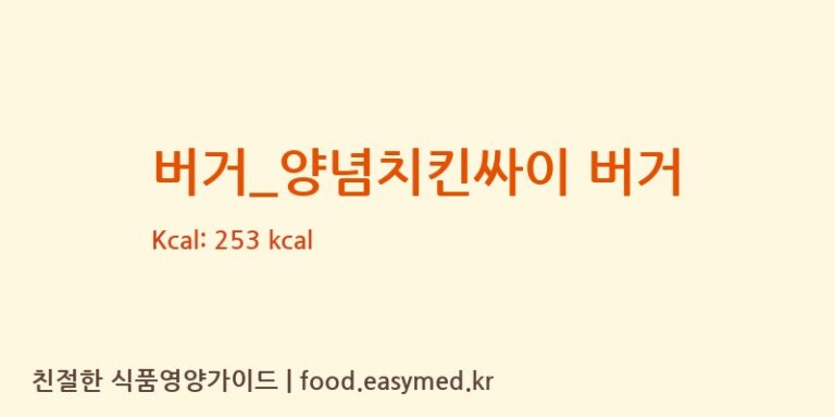 [맘스터치] 버거_양념치킨싸이 버거 영양성분 (칼로리, 단백질, 나트륨)