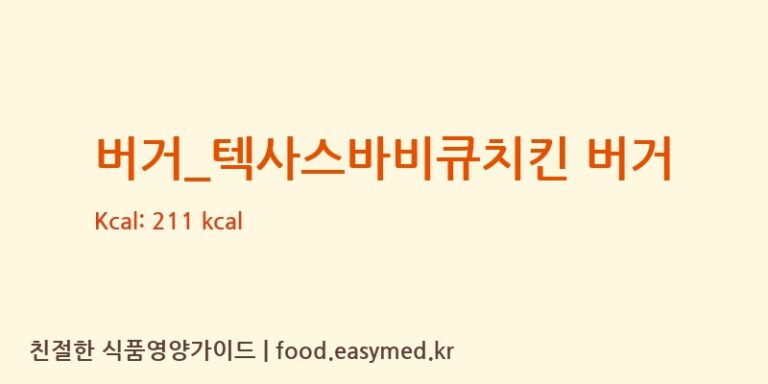 [맘스터치] 버거_텍사스바비큐치킨 버거 영양성분 (칼로리, 단백질, 나트륨)