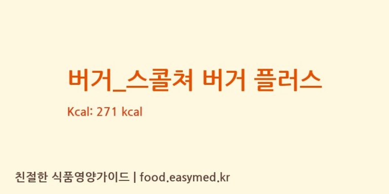 [KFC] 버거_스콜쳐 버거 플러스 영양성분 (칼로리, 단백질, 나트륨)