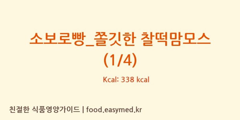 [파리바게뜨] 소보로빵_쫄깃한 찰떡맘모스 (1/4) 영양성분 (칼로리, 단백질, 나트륨)
