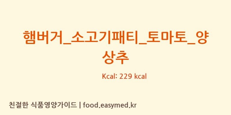 햄버거_소고기패티_토마토_양상추 영양성분 (칼로리, 단백질, 나트륨)