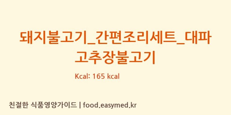 돼지불고기_간편조리세트_대파고추장불고기 칼로리 및 주요 영양소 분석 (HY 잇츠온)