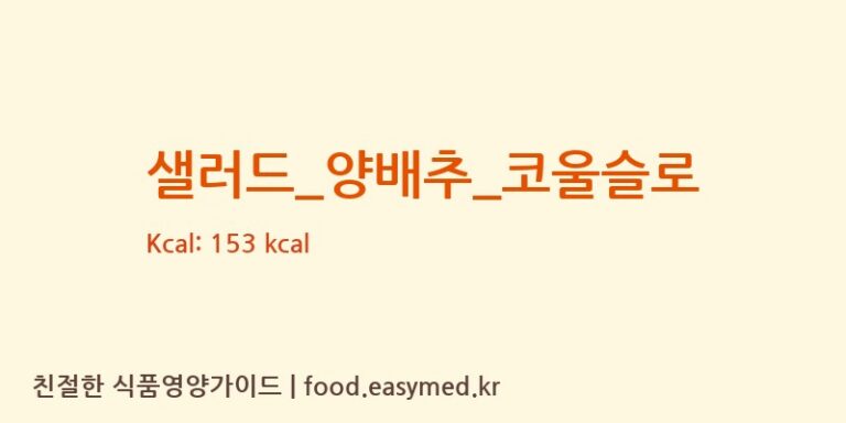 샐러드_양배추_코울슬로 영양성분 (칼로리, 단백질, 나트륨)