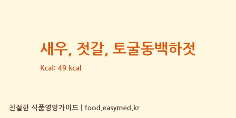 새우, 젓갈, 토굴동백하젓 영양성분 (칼로리, 단백질, 나트륨)