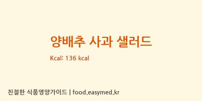 양배추 사과 샐러드 영양성분 (칼로리, 단백질, 나트륨)