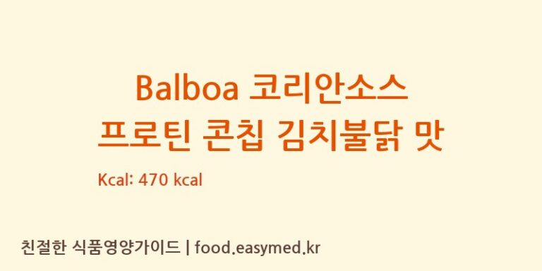 Balboa 코리안소스 프로틴 콘칩 김치불닭 맛 칼로리 및 주요 영양소 분석 (주식회사 오늘도)