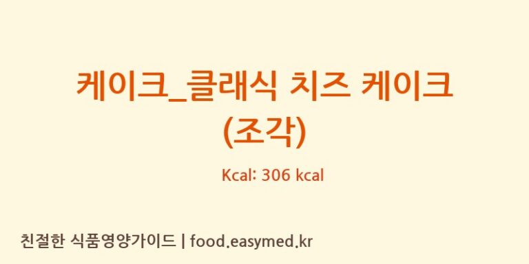[파리바게뜨] 케이크_클래식 치즈 케이크 (조각) 다이어트 영양 정보 (당류, 단백질)