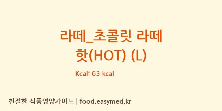라떼_초콜릿 라떼 핫(HOT) (L) 칼로리 및 주요 영양소 분석 (카페베네)