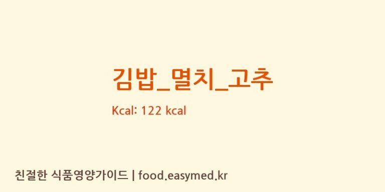 김밥_멸치_고추 영양성분 (칼로리, 단백질, 나트륨)