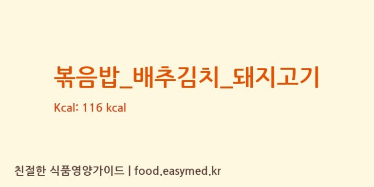 볶음밥_배추김치_돼지고기 영양성분 (칼로리, 단백질, 나트륨)