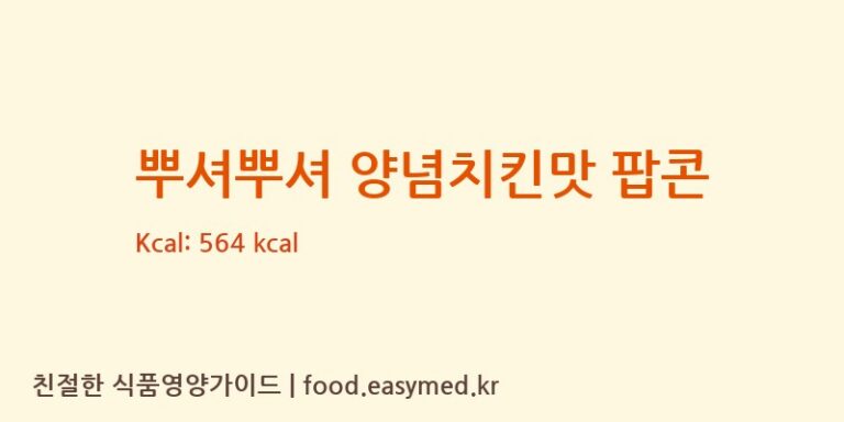 뿌셔뿌셔 양념치킨맛 팝콘 칼로리 및 주요 영양소 분석 (㈜제이앤이 아산공장)