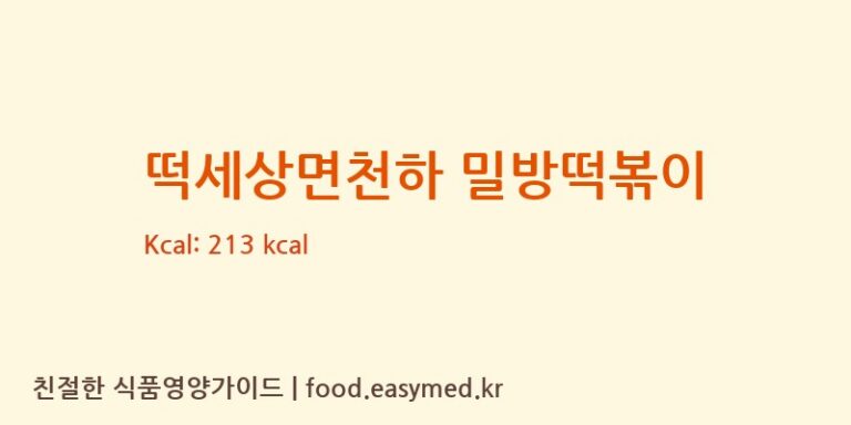 떡세상면천하 밀방떡볶이 칼로리 및 주요 영양소 분석 (강동퓨어푸드)