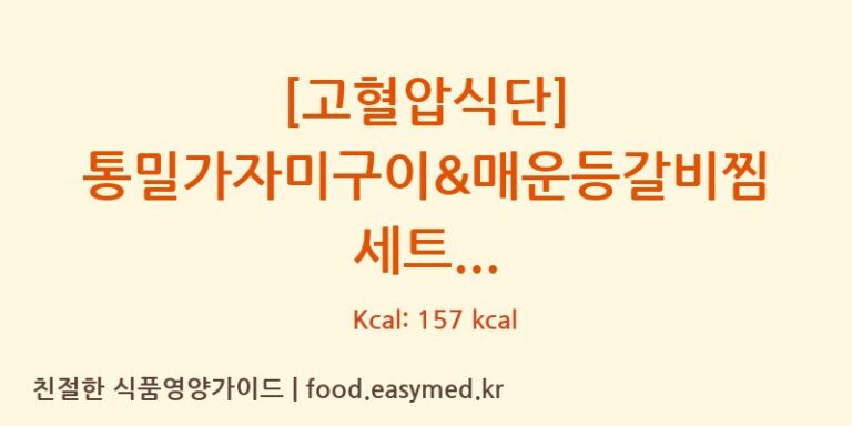 [고혈압식단] 통밀가자미구이&매운등갈비찜 세트 칼로리 및 주요 영양소 분석 ((주)현대그린푸드스마트푸드센터)