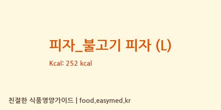 피자_불고기 피자 (L) 칼로리 및 주요 영양소 분석 (피제이피자)