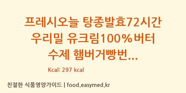 프레시오늘 탕종발효72시간 우리밀 유크림100%버터 수제 햄버거빵번 칼로리 및 주요 영양소 분석 (주식회사 프레시오늘)