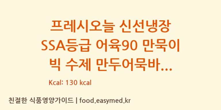 프레시오늘 신선냉장 SSA등급 어육90 만묵이 빅 수제 만두어묵바 칼로리 및 주요 영양소 분석 ((주)아우토반푸드)