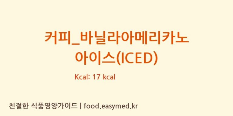 커피_바닐라아메리카노 아이스(ICED) 칼로리 및 주요 영양소 분석 (메가커피)