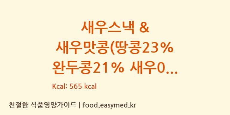새우스낵 & 새우맛콩(땅콩23% 완두콩21% 새우0.24% 함유) 칼로리 및 주요 영양소 분석 (GANYUANFOODSCO.,LTD)