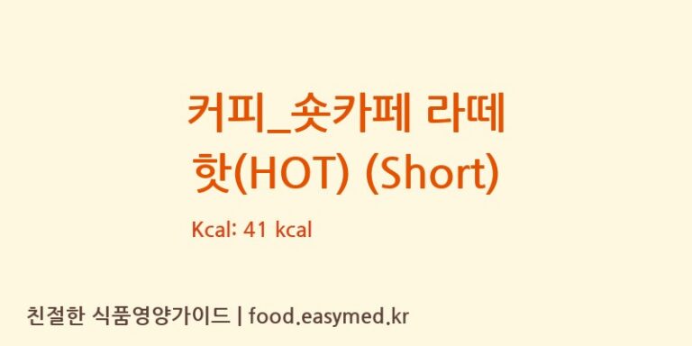 커피_숏카페 라떼 핫(HOT) (Short) 칼로리 및 주요 영양소 분석 (투썸플레이스)