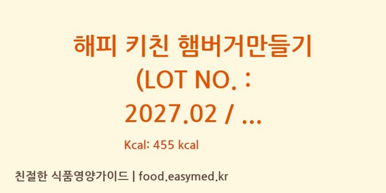 [KRACIE,LTD.TAKATSUKIDAI-ICHIFACTORY] 해피 키친 햄버거만들기 (LOT NO. : 2027.02 / JB) 다이어트 영양 정보 (당류, 단백질)