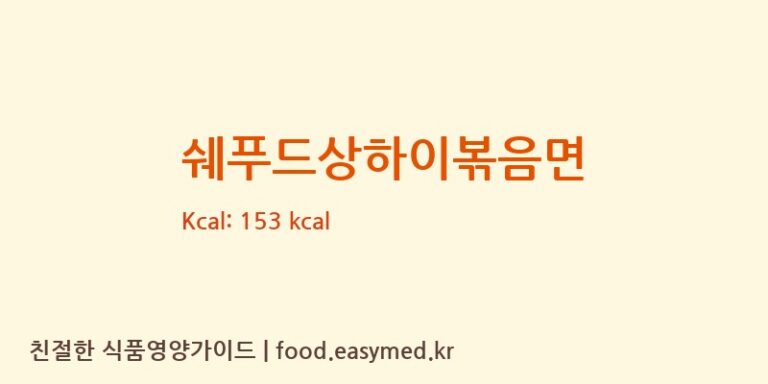 쉐푸드상하이볶음면 칼로리 및 주요 영양소 분석 (㈜이가자연면)