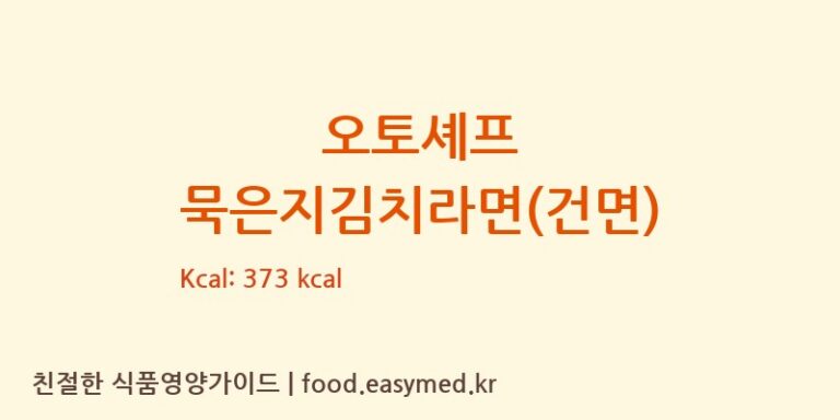 오토셰프 묵은지김치라면(건면) 칼로리 및 주요 영양소 분석 (북구장애인보호작업장)