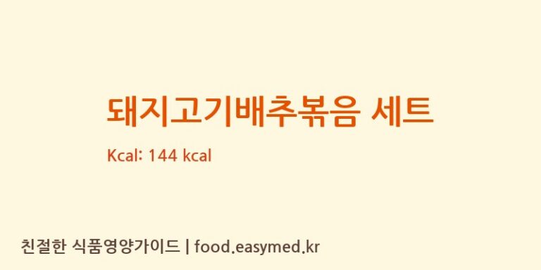 돼지고기배추볶음 세트 칼로리 및 주요 영양소 분석 ((주)현대그린푸드 스마트푸드센터)