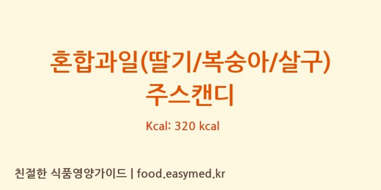 혼합과일(딸기/복숭아/살구)주스캔디 영양성분 (칼로리, 단백질, 나트륨)