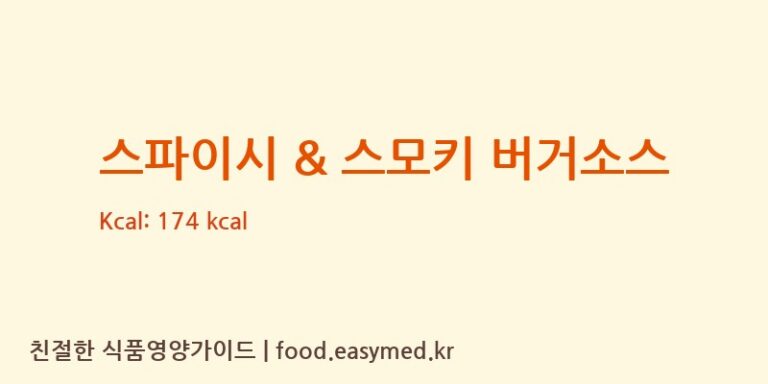 [비에이치푸드케어(주)] 스파이시 & 스모키 버거소스 다이어트 영양 정보 (당류, 단백질)