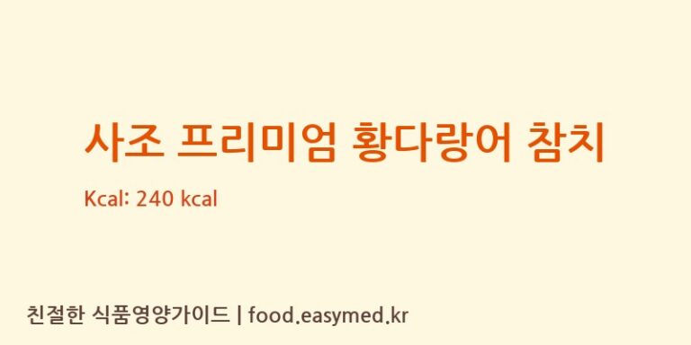 사조 프리미엄 황다랑어 참치 칼로리 및 주요 영양소 분석 (사조산업㈜고성공장)
